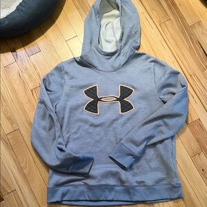 Under Armour Light blue/Gray Hoodie with Black and orange outlined logo